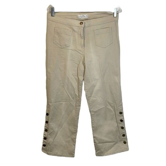 Soft Surroundings tan cropped wide leg pant with buttons | size M - Picture 1 of 8